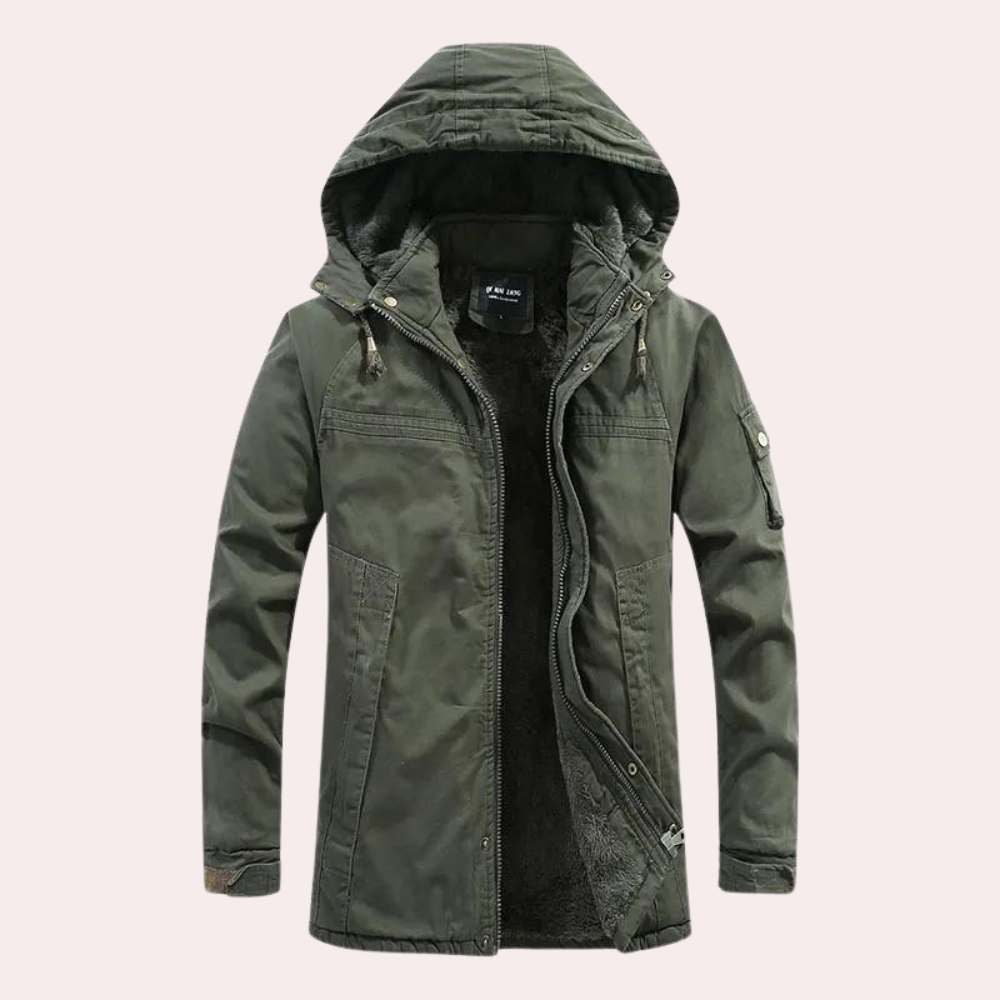 Warm Men's Parka Jacket with Fleece Hood - Pexav