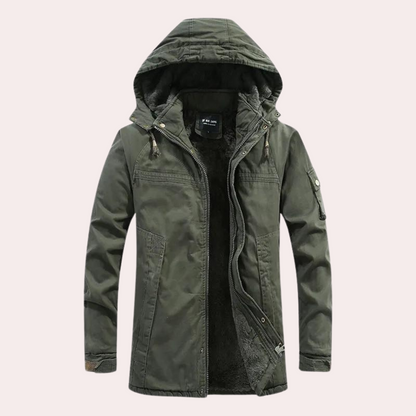 Warm Men's Parka Jacket with Fleece Hood - Pexav