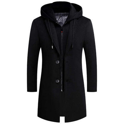 Men's Winter Trench Coat in Wool Blend - Liam-Black 1-XS-Nora Luxe