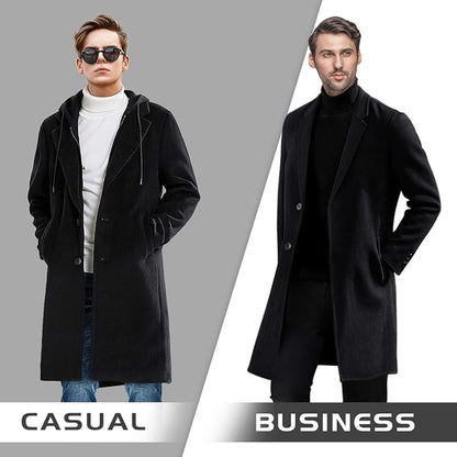Men's Winter Trench Coat in Wool Blend - Liam-Black 1-XS-Nora Luxe