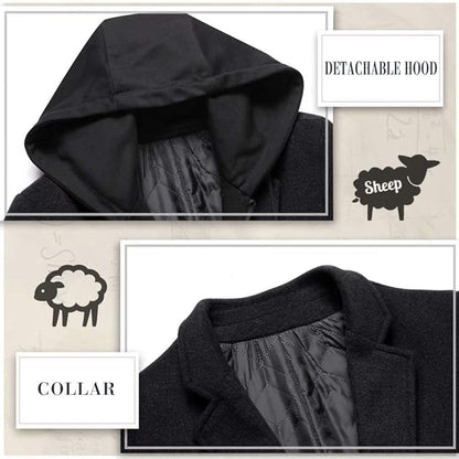 Men's Winter Trench Coat in Wool Blend - Liam-Black 1-XS-Nora Luxe