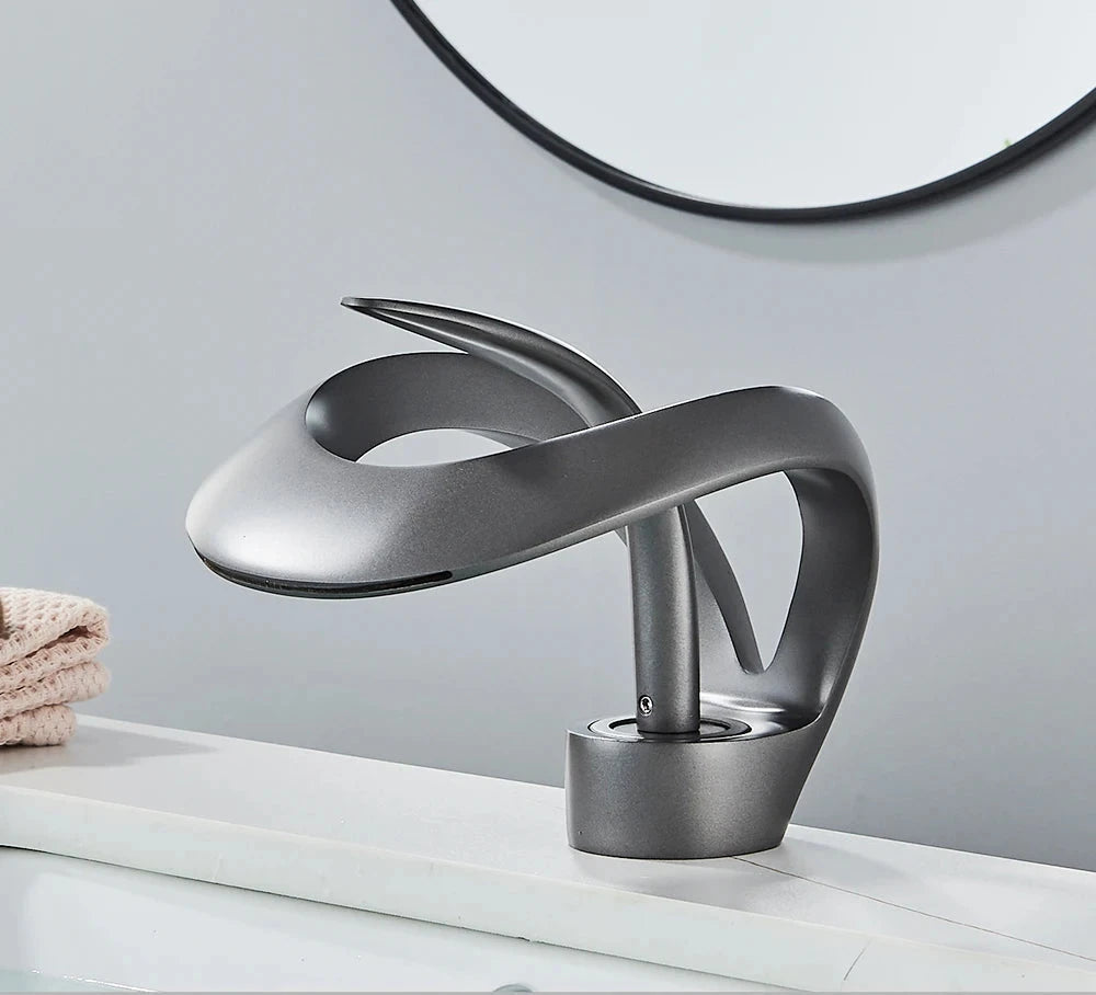 Messing Basin Mixer Tap with Waterfall Spout - Flowarc-Matte Black-The Livary