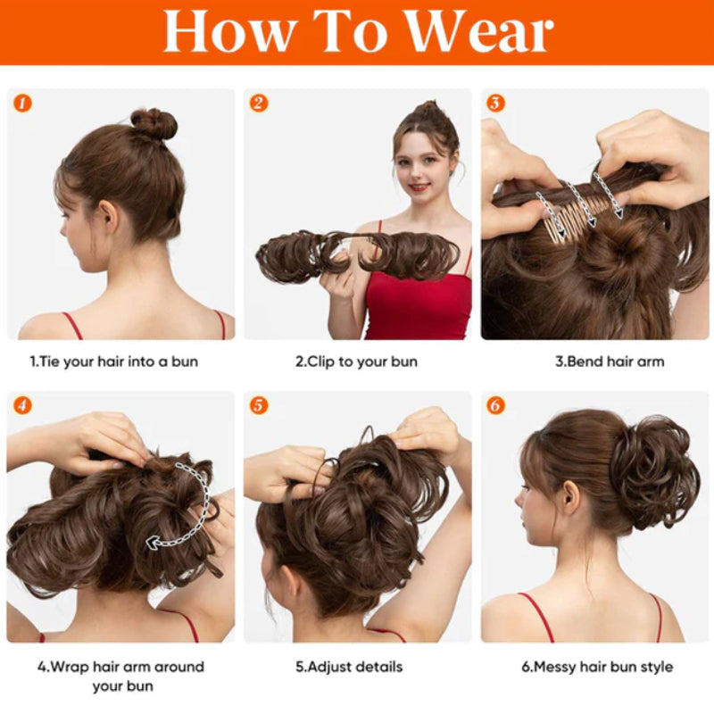 Messy Clip-in Bun with Side Clip – Elina-Black-Nora Luxe