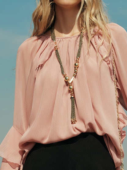 Chic Silver Beaded Drop Necklace - Pexav