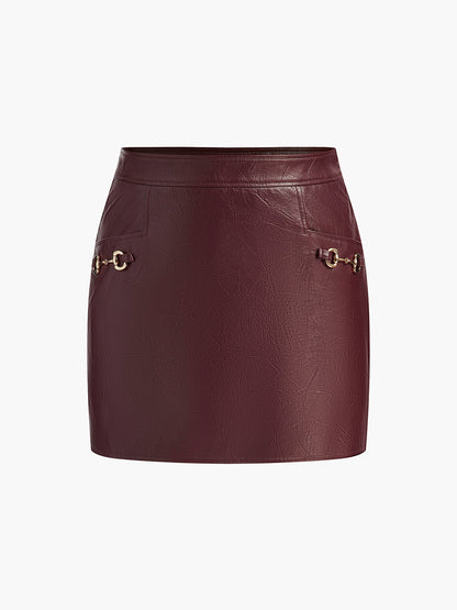 Edgy Stud Faux Leather Pencil Mini Skirt