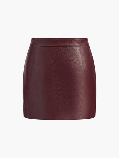 Edgy Stud Faux Leather Pencil Mini Skirt