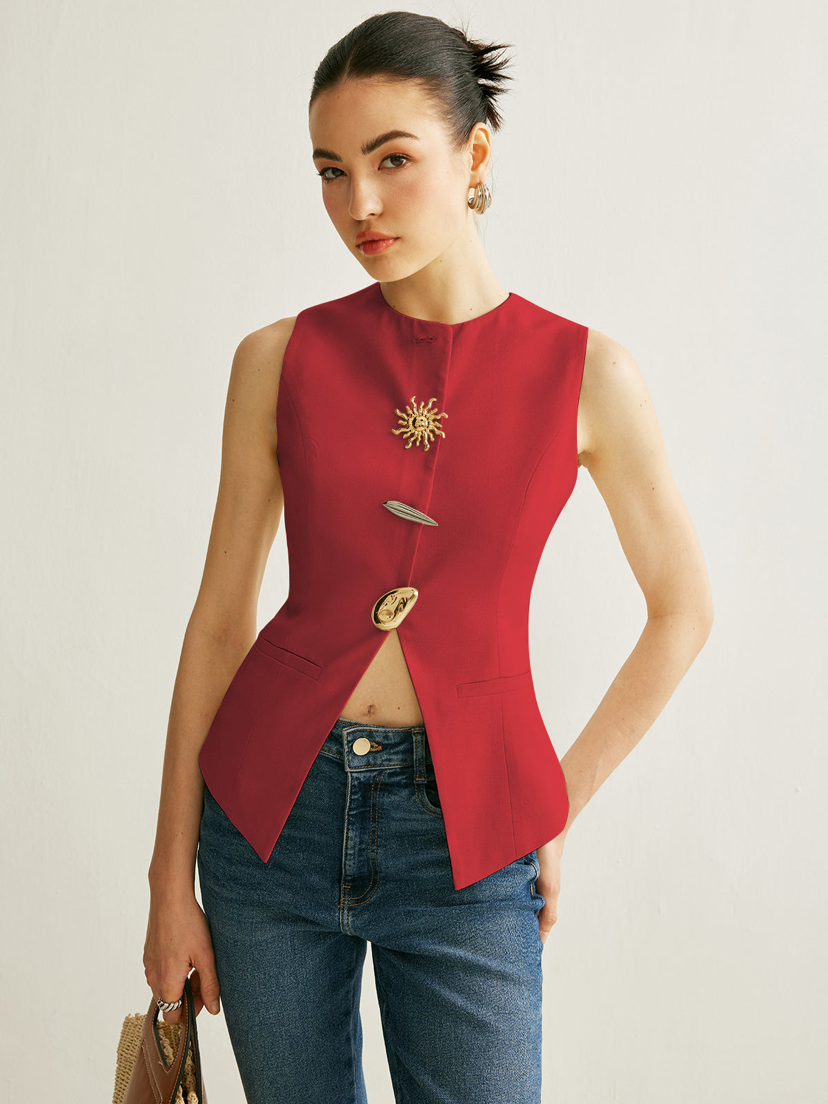 Edgy Buckle Open Front Vest