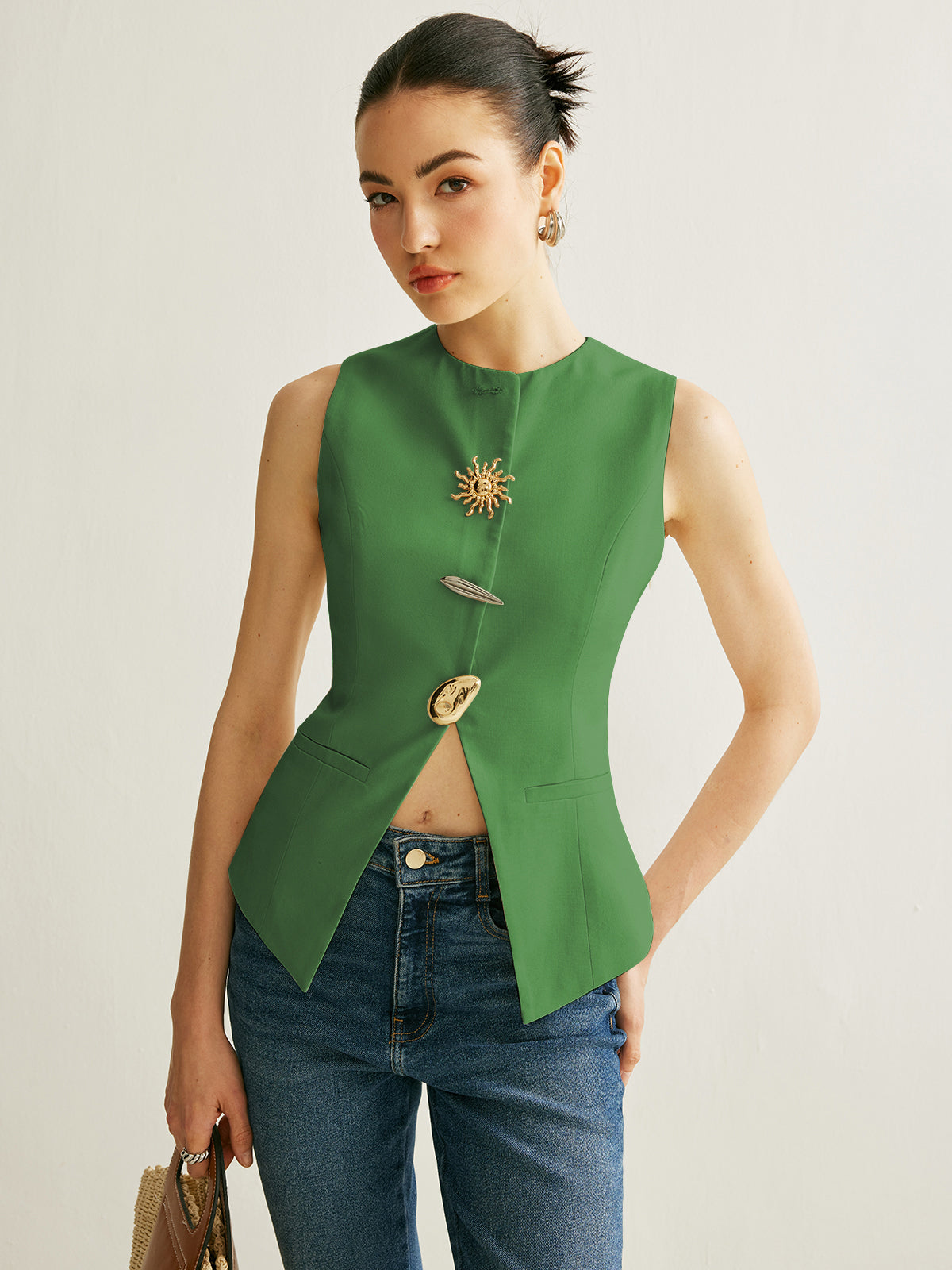 Edgy Buckle Open Front Vest