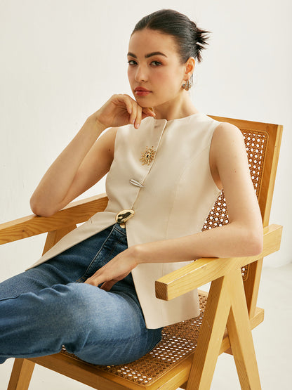 Edgy Buckle Open Front Vest
