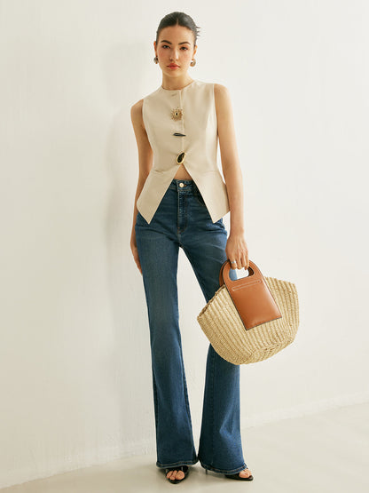 Edgy Buckle Open Front Vest