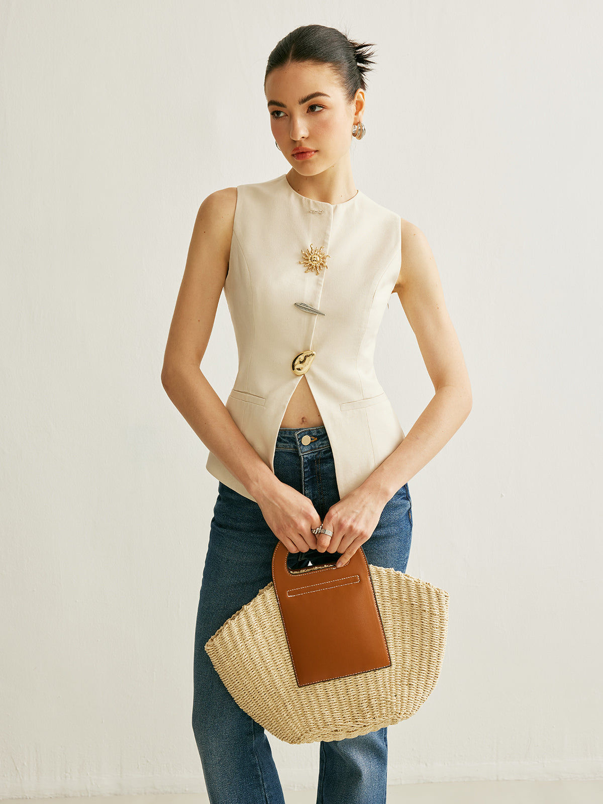 Edgy Buckle Open Front Vest