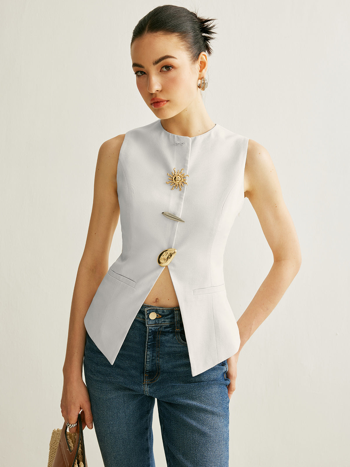 Edgy Buckle Open Front Vest