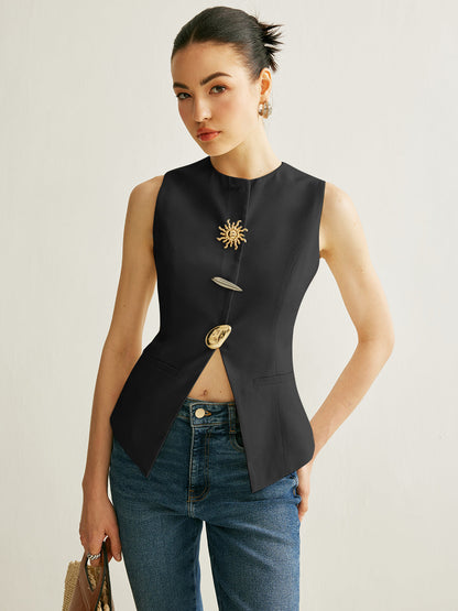 Edgy Buckle Open Front Vest