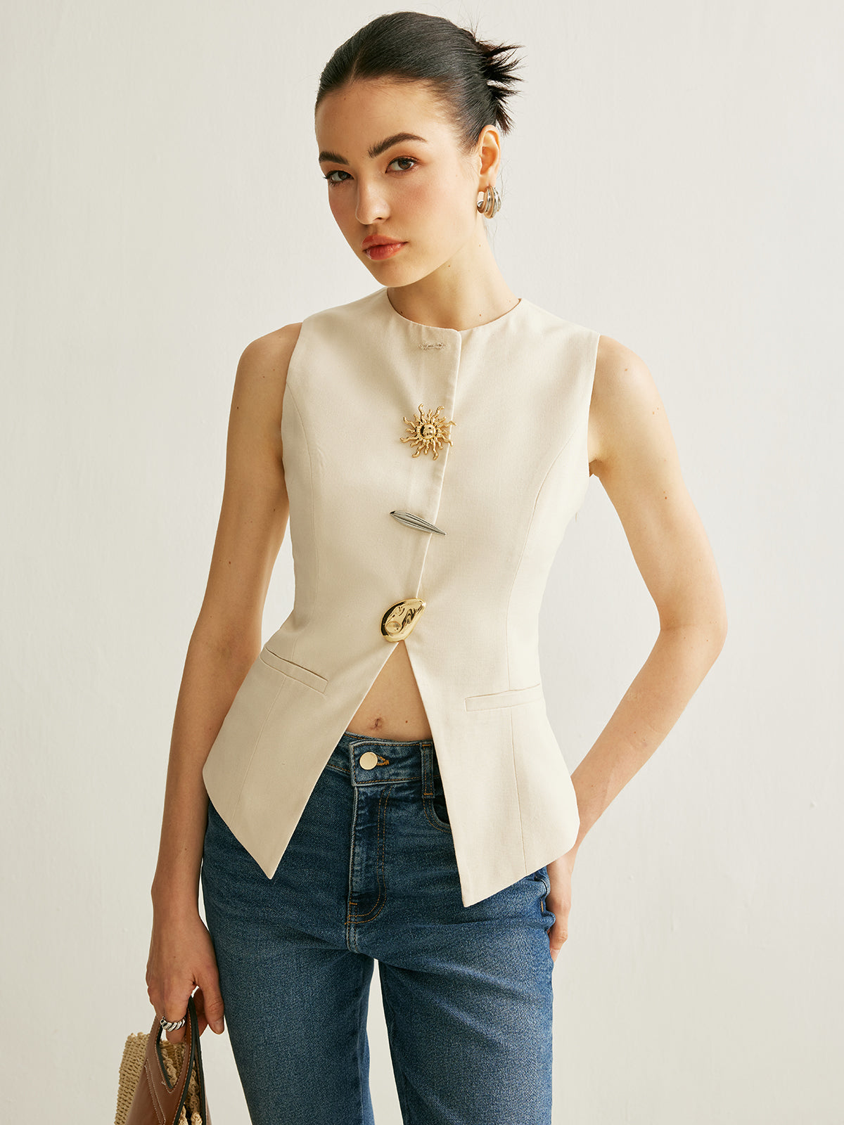 Edgy Buckle Open Front Vest - Pexav