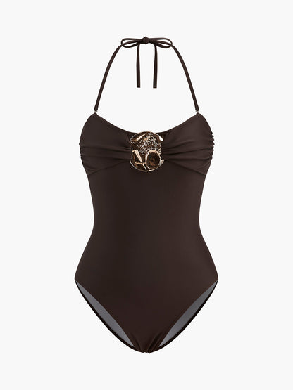 Sleek Hardware Accent Halter Neck Swimsuit