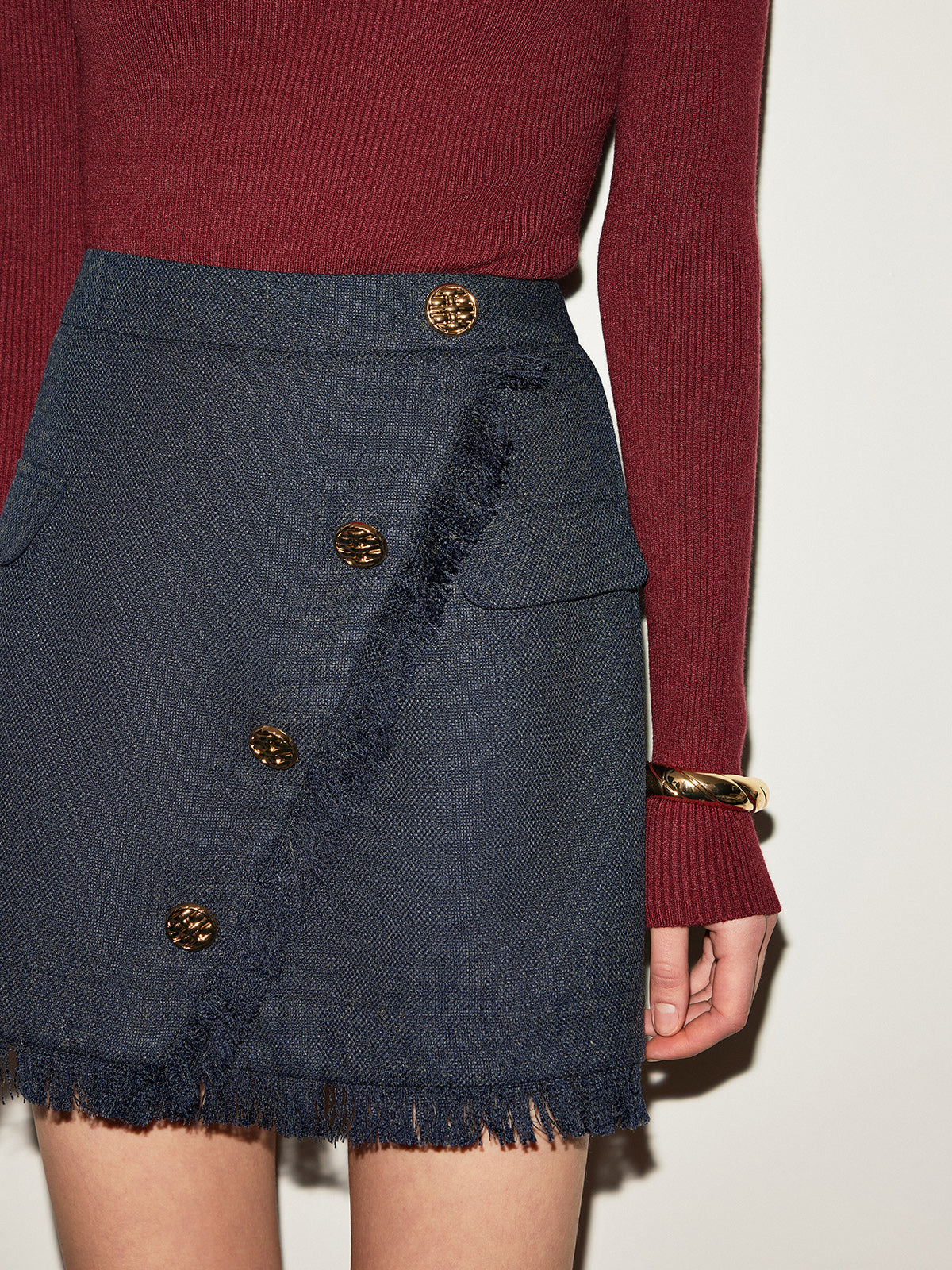 High-Waisted Plaid Fringe Short Skirt