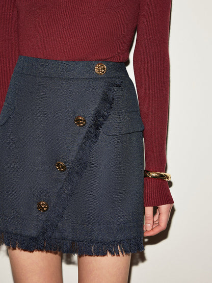High-Waisted Plaid Fringe Short Skirt