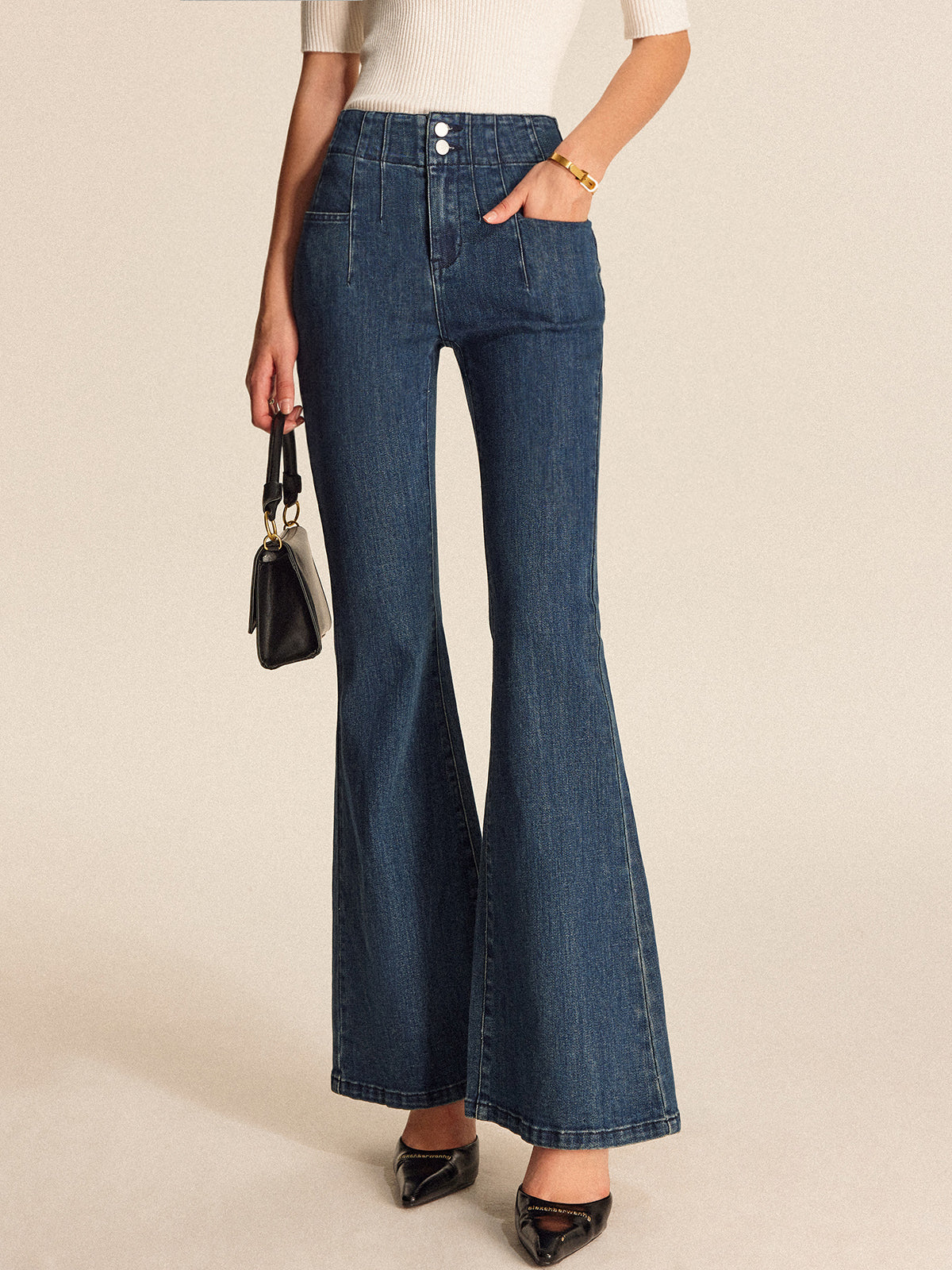 High-Waisted Classic Fit Wide Leg Jeans - Pexav