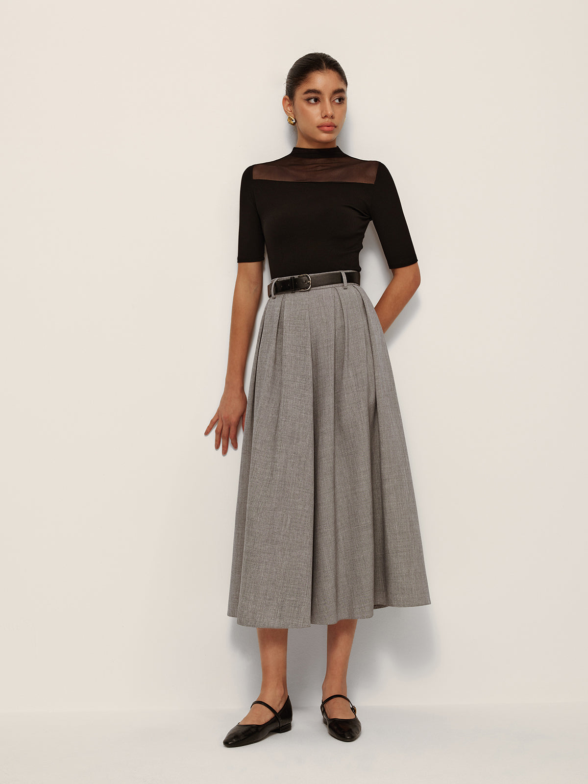 High Waisted Plaid Flared Skirt