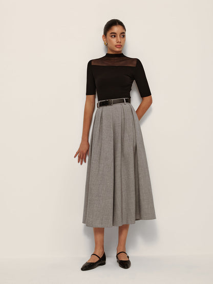 High Waisted Plaid Flared Skirt