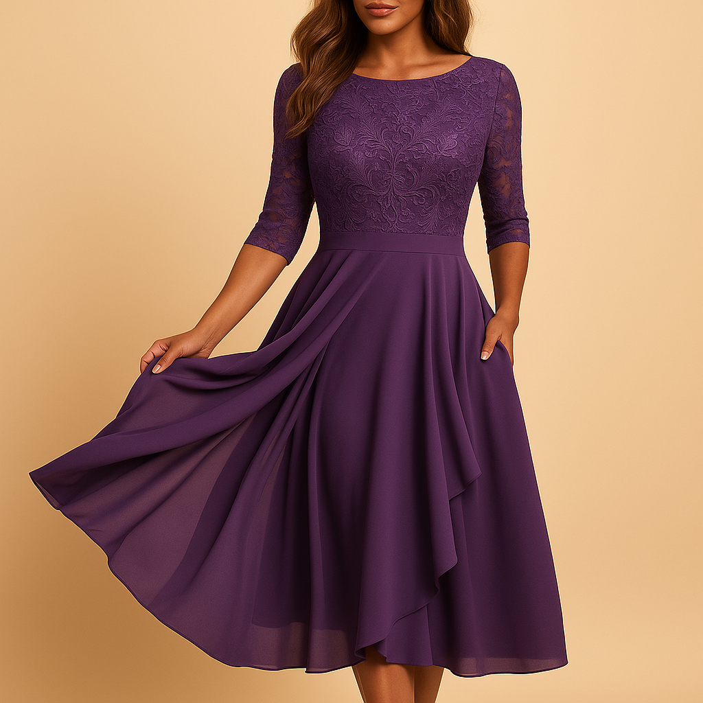 Elegant Lace Trimmed Women's Midi Dress - Nocini