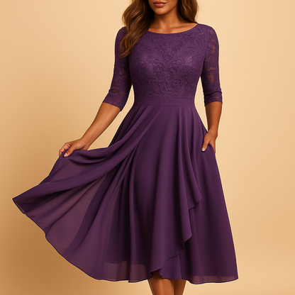 Elegant Lace Trimmed Women's Midi Dress - Nocini