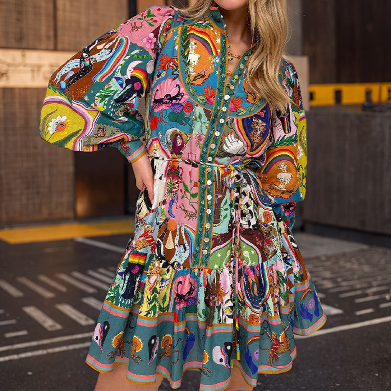 Mini Dress with Vibrant Print - Camila-Multicoloured-S-Nora Luxe