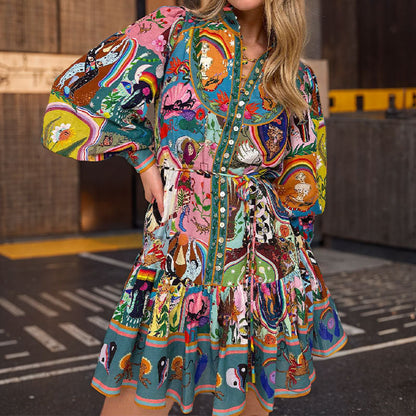 Mini Dress with Vibrant Print - Camila-Multicoloured-S-Nora Luxe