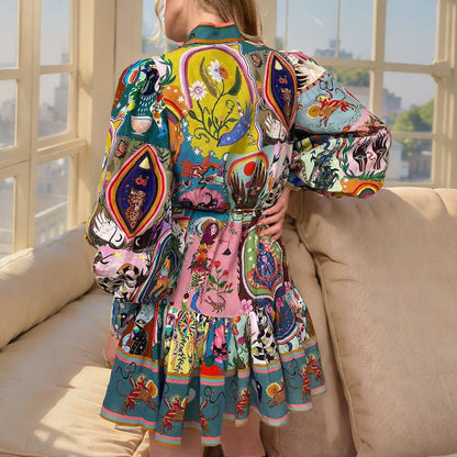 Mini Dress with Vibrant Print - Camila-Multicoloured-S-Nora Luxe