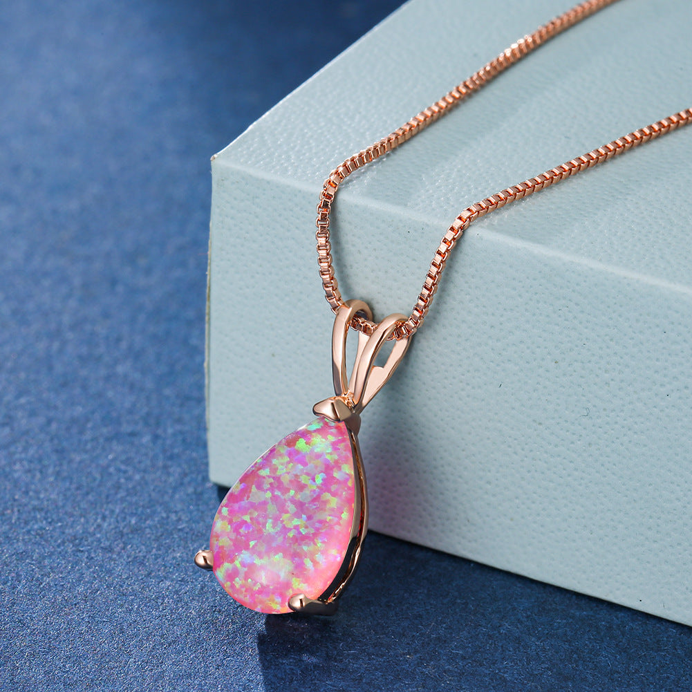 Minimalist Drop Opal Pendant Necklace - Selina-Pink Opal-Rose gold-Nora Luxe