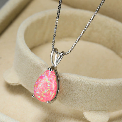 Minimalist Drop Opal Pendant Necklace - Selina-Pink Opal-Silver-Nora Luxe