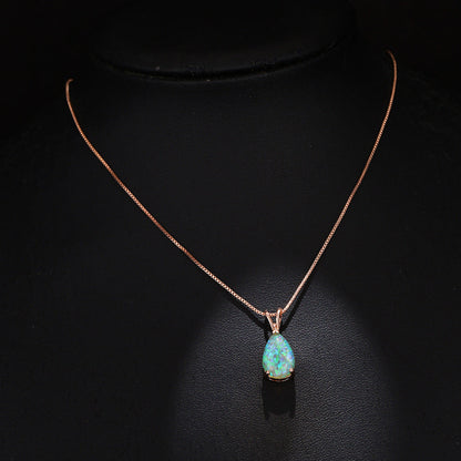 Minimalist Drop Opal Pendant Necklace - Selina-White Opal-Rose gold-Nora Luxe
