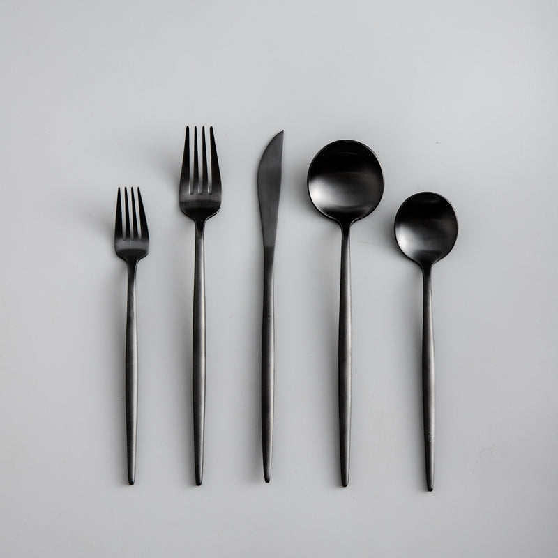 Minimalistic Cutlery for Modern Tables - PureSet-Matte Black-Set for 4 people (20 pieces)-Nora Luxe