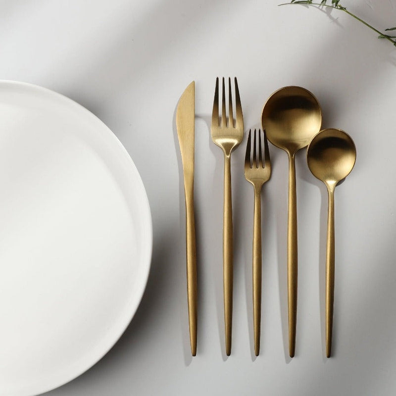 Minimalistic Cutlery for Modern Tables - PureSet-Matte Gold-Set for 4 people (20 pieces)-Nora Luxe
