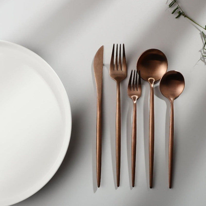 Minimalistic Cutlery for Modern Tables - PureSet-Matte Gold-Set for 4 people (20 pieces)-Nora Luxe