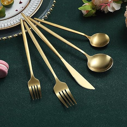 Minimalistic Cutlery for Modern Tables - PureSet-Matte Gold-Set for 4 people (20 pieces)-Nora Luxe