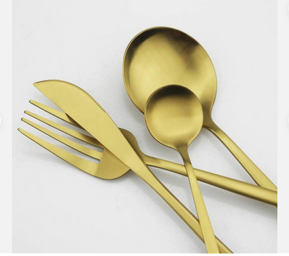 Minimalistic Cutlery for Modern Tables - PureSet-Matte Gold-Set for 4 people (20 pieces)-Nora Luxe