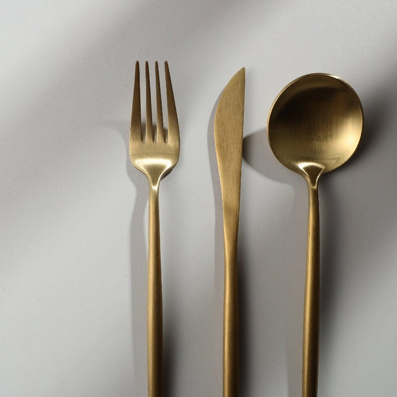 Minimalistic Cutlery for Modern Tables - PureSet-Matte Gold-Set for 4 people (20 pieces)-Nora Luxe