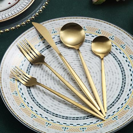 Minimalistic Cutlery for Modern Tables - PureSet-Matte Gold-Set for 4 people (20 pieces)-Nora Luxe