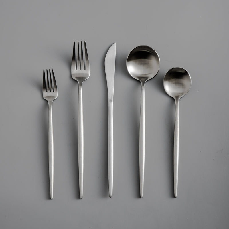 Minimalistic Cutlery for Modern Tables - PureSet-Matte Silver-Set for 4 people (20 pieces)-Nora Luxe