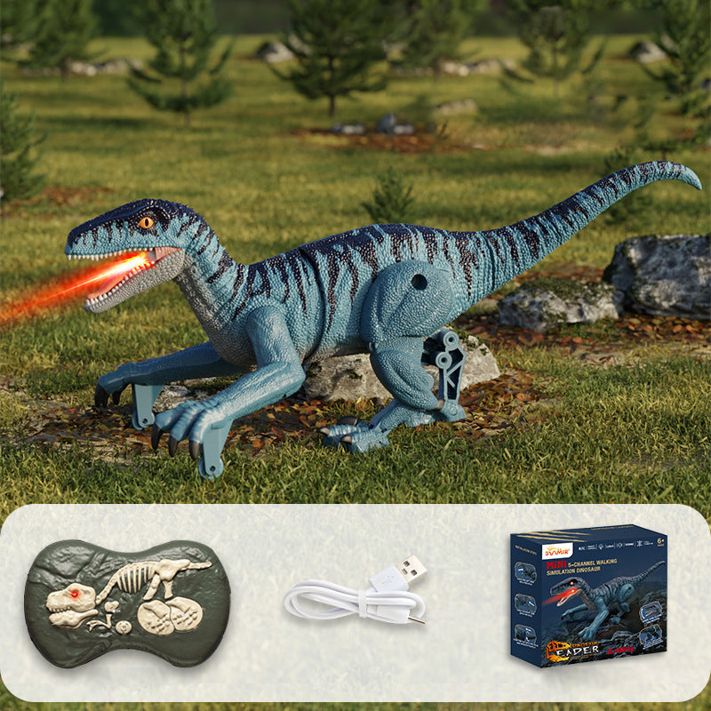 Mist-spewing Interactive Dinosaur from a Distance - RoboRex-Velociraptor 8.66 inches - Blue-Nora Luxe