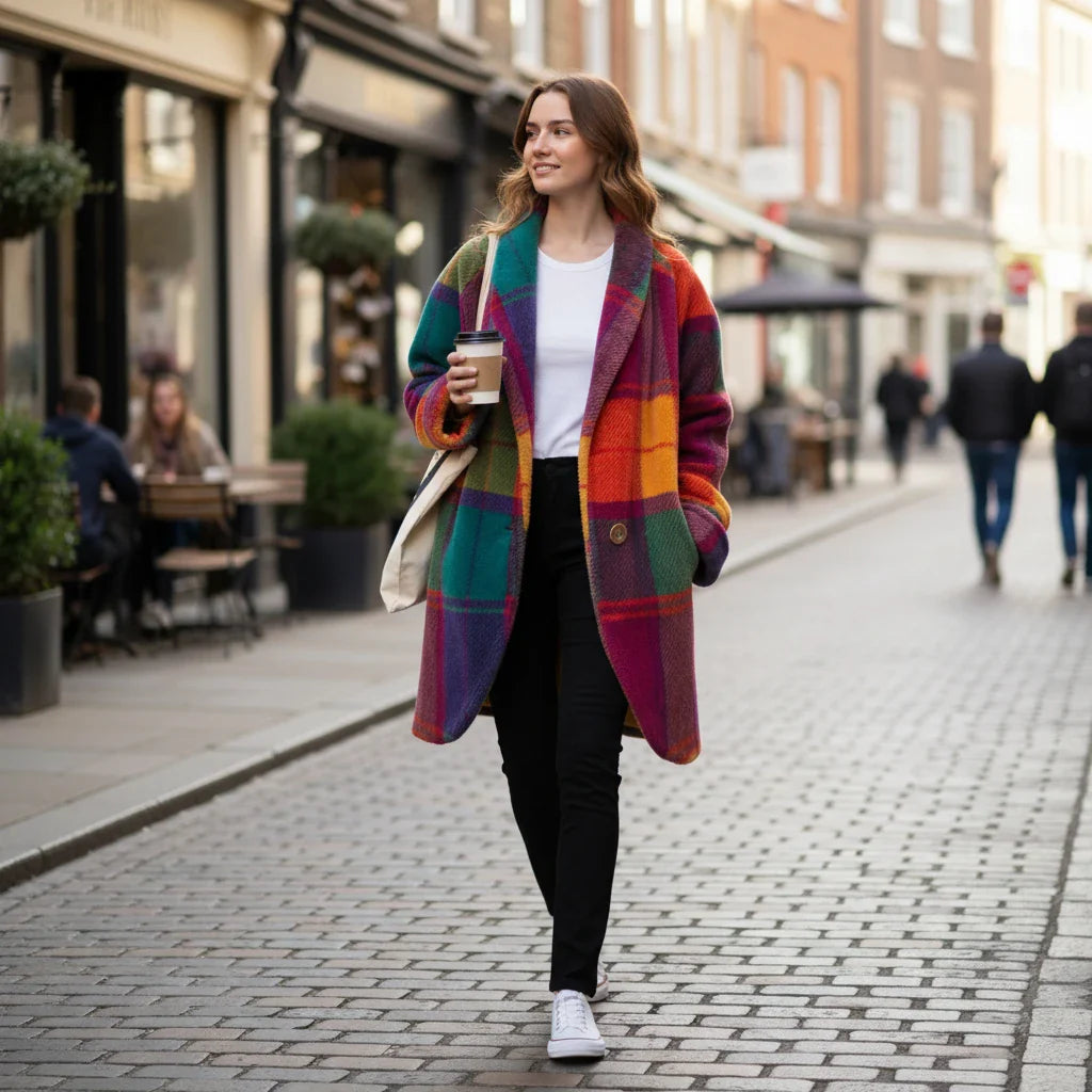 Large Checked Coat for Ladies