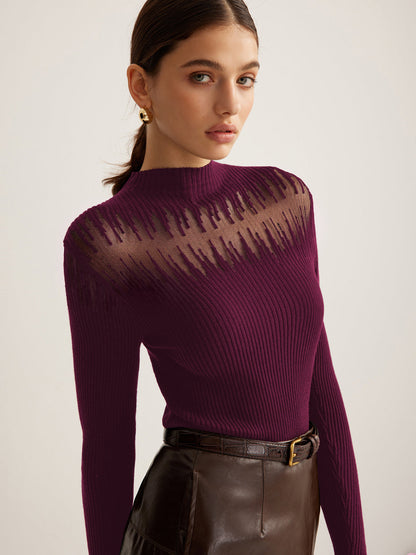 Semi Sheer Knit Crew Neck Women's Top