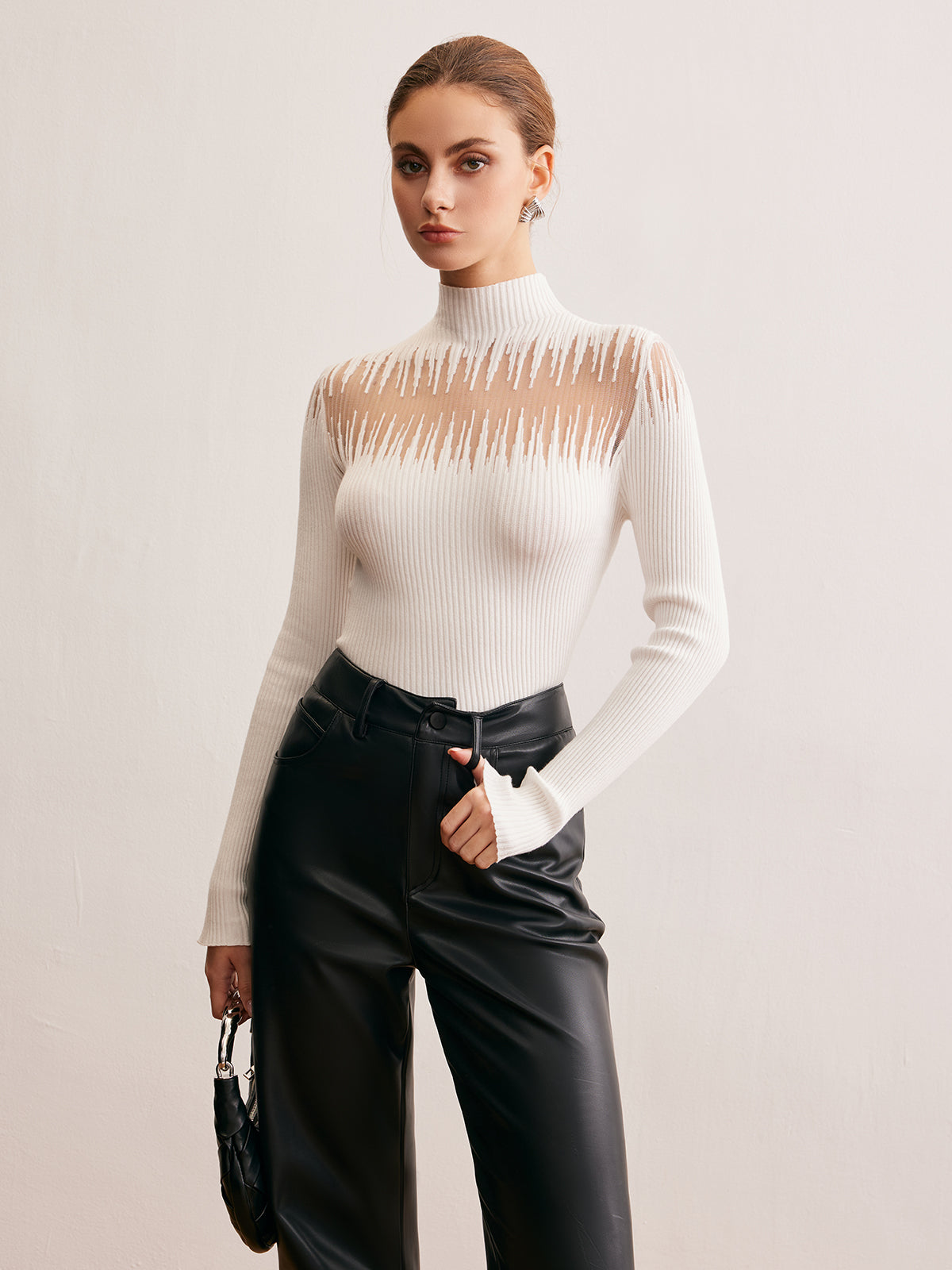 Semi Sheer Knit Crew Neck Women's Top