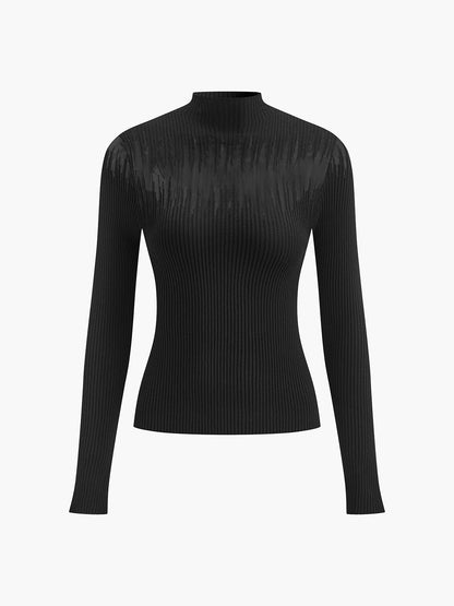 Semi Sheer Knit Crew Neck Women's Top