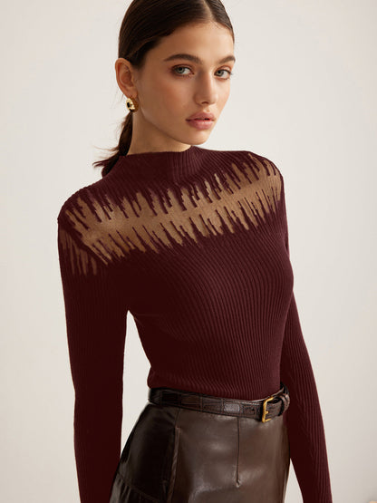Semi Sheer Knit Crew Neck Women's Top