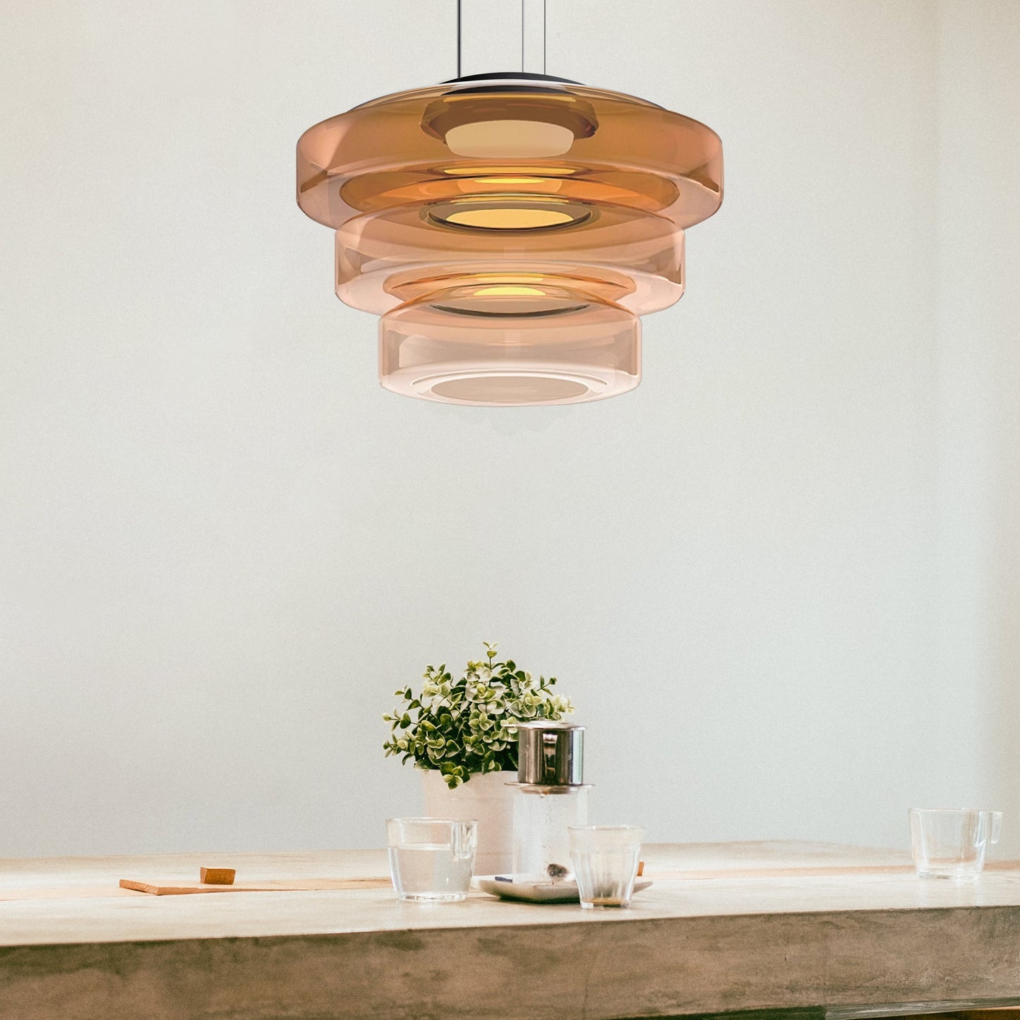Modern Glass Pendant Light in Bauhaus Style - AuroraSphere-Amber-1 Level-D 9.84 x H 4.33 inches-Nora Luxe