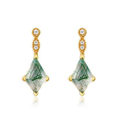 Moss Agate and White Zircon Jewellery Set - Lana-Earrings-Nora Luxe