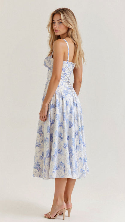 Casual Summer Sleeveless Midi Dress with Waist Tie