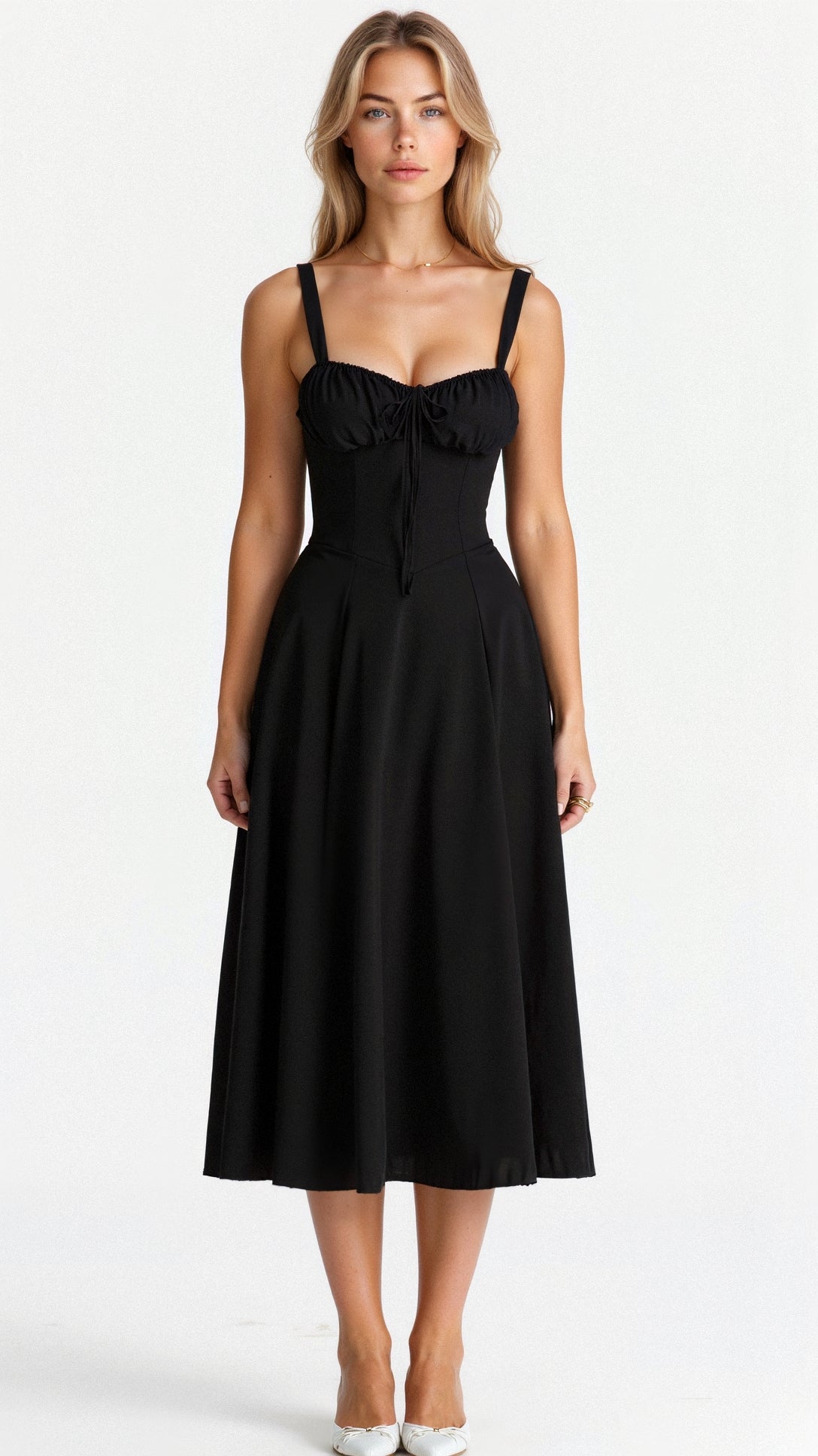 Casual Summer Sleeveless Midi Dress with Waist Tie